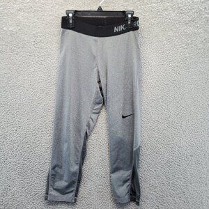 Nike Pro Cropped Athletic Compression Leggings Black Gray Band Logo Small